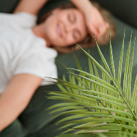 high view blurred woman sitting couch